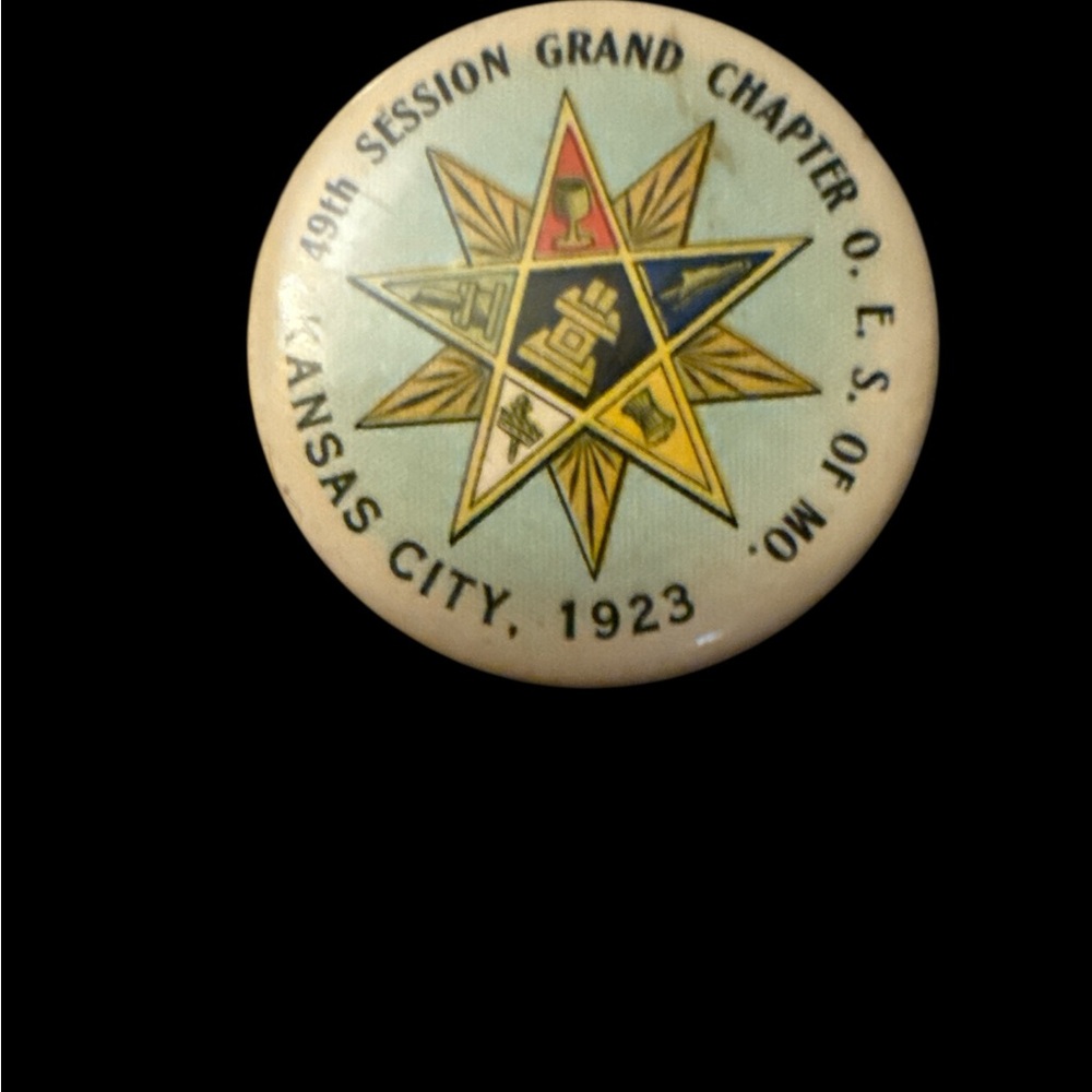 Vintage Kansas City 1923 Button Order of the Eastern Star Kansas City Mo 1.5”